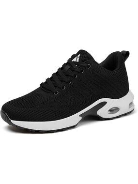 Women's Black Arch Support Non-Slip Breathable Mesh Athletic Sneaker for Running
